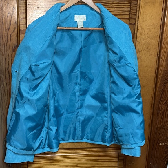 Studio Works Aqua Blue velour 2 button blazer lined with stitched detail size 16 - Picture 8 of 9